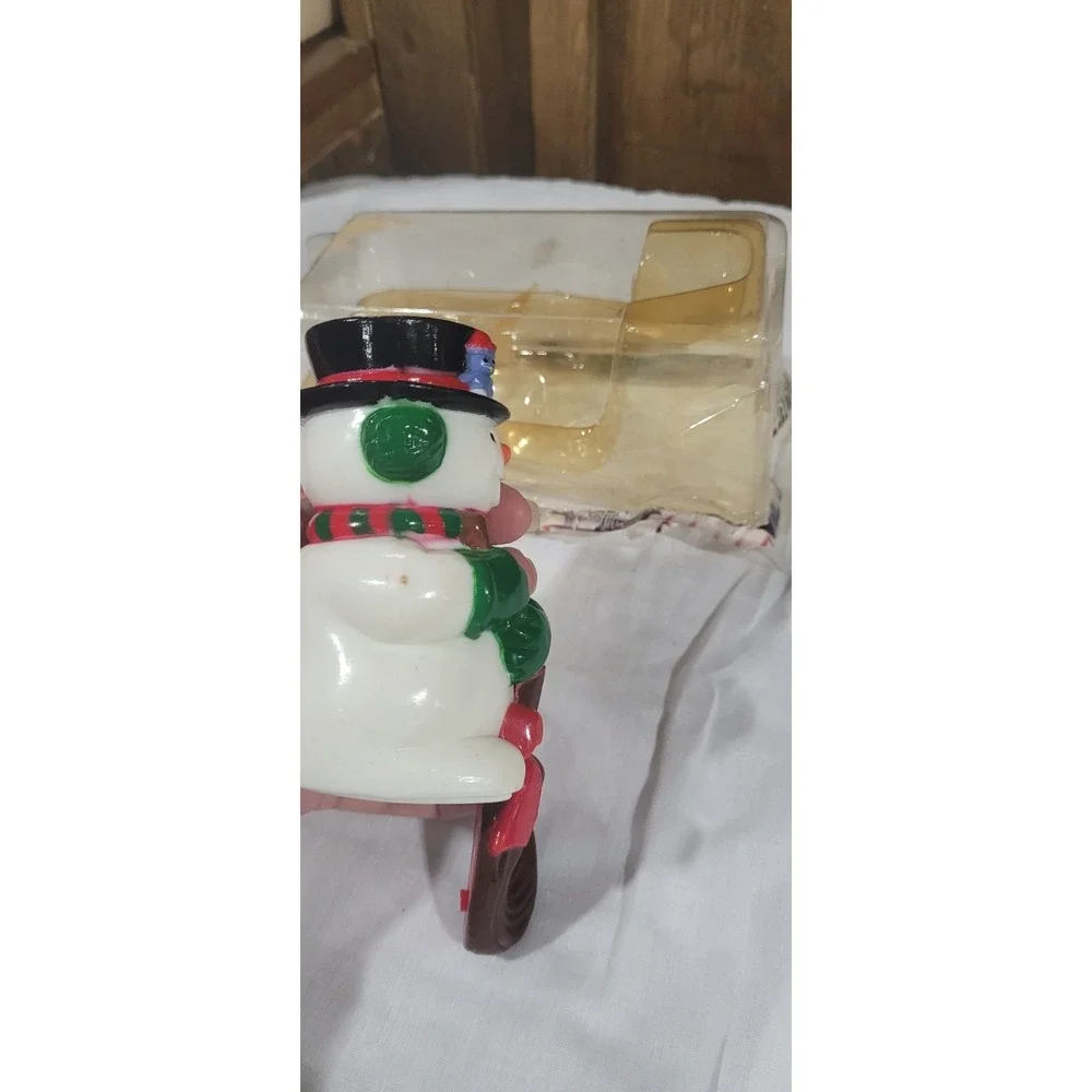 Vintage SNOWMAN Plastic Christmas STOCKING HOLDER Mantel Hanger Retro Broom Hook